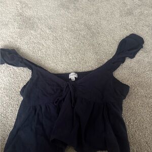 La Hearts Navy Blouse with Tie Front